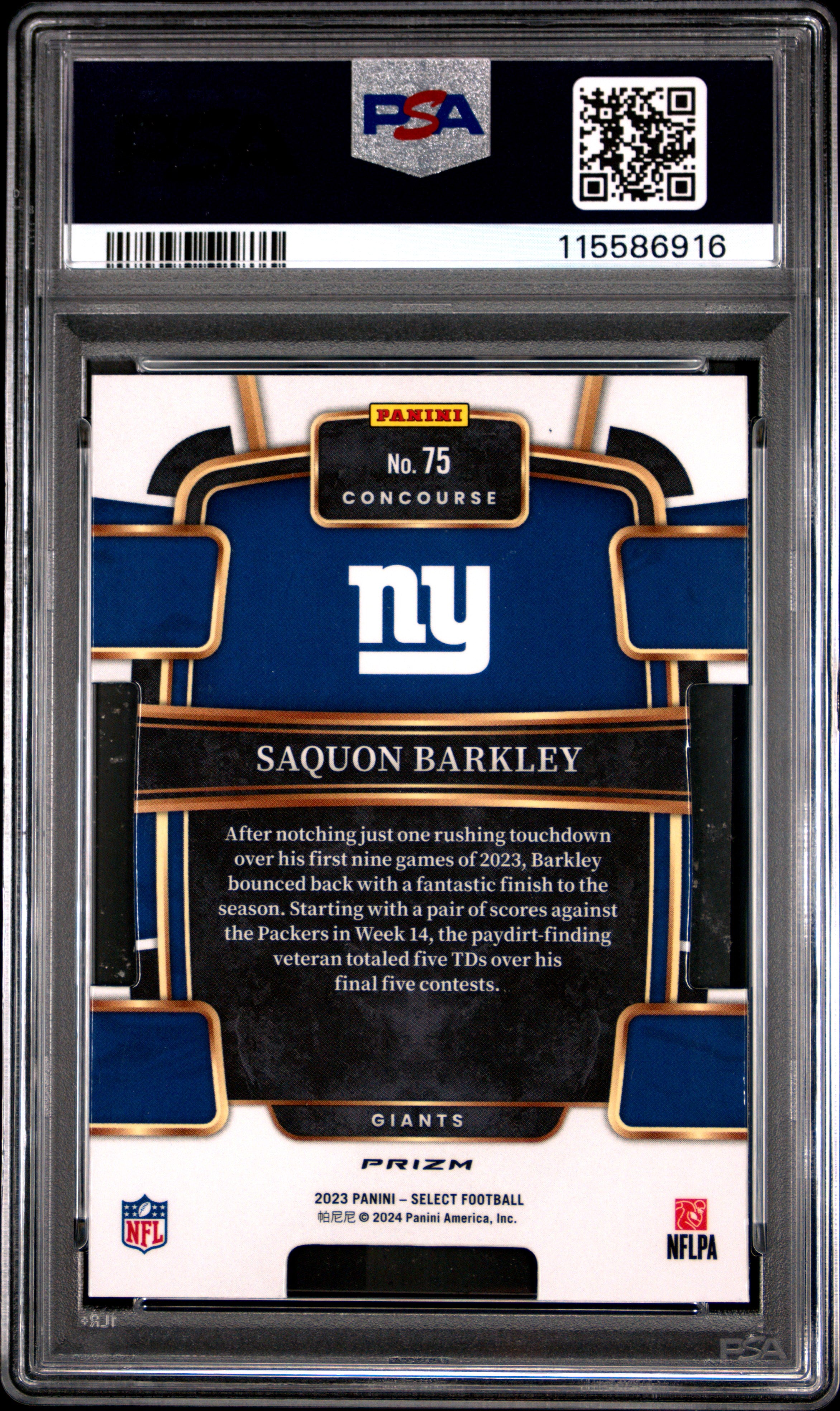 SAQUON BARKLEY 2023 Panini Select Die-Cut Zebra Prizm SSP #75 PSA 9 Giants