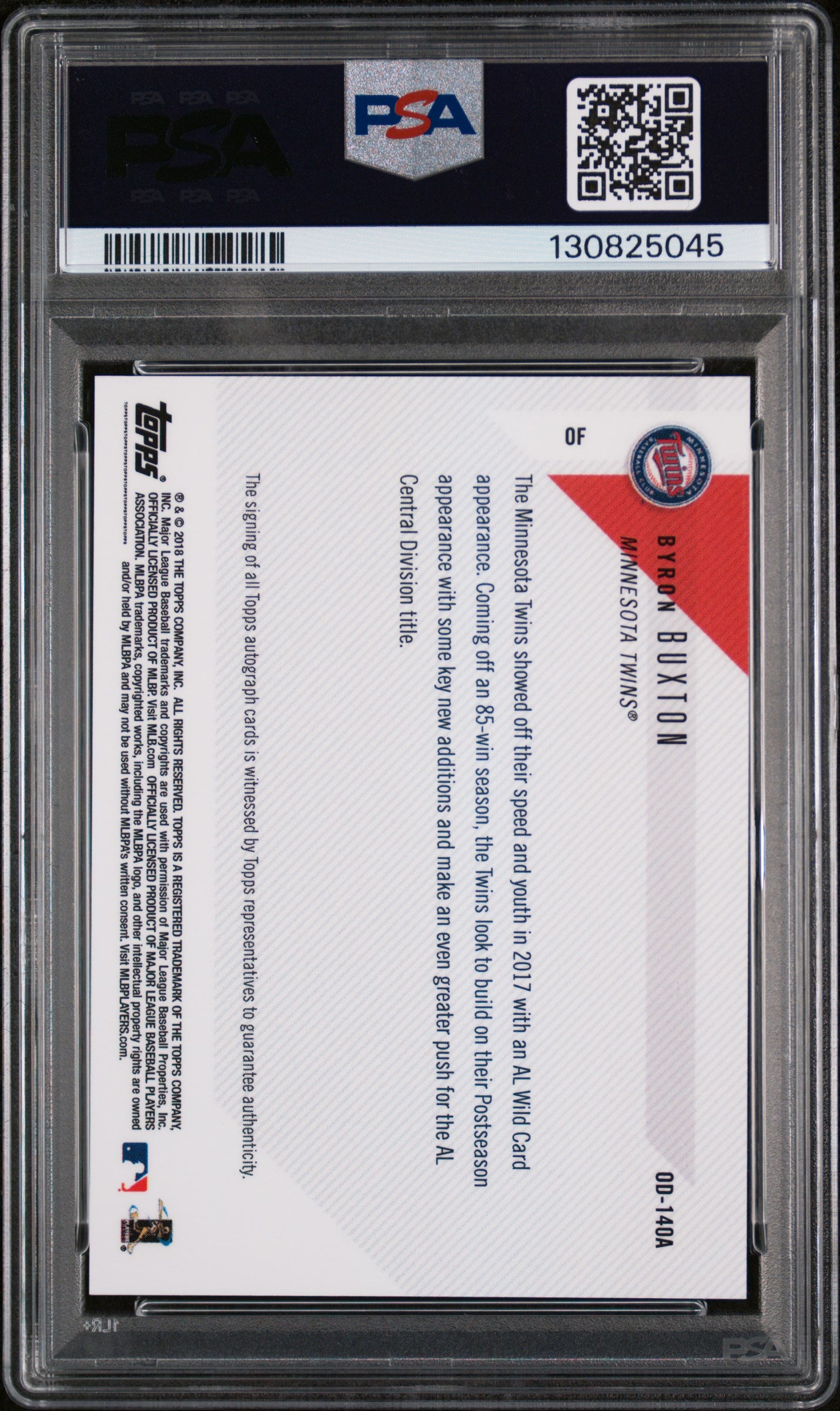 BYRON BUXTON 2018 Topps Now Road To Opening Day Auto /99 #OD140A PSA 9