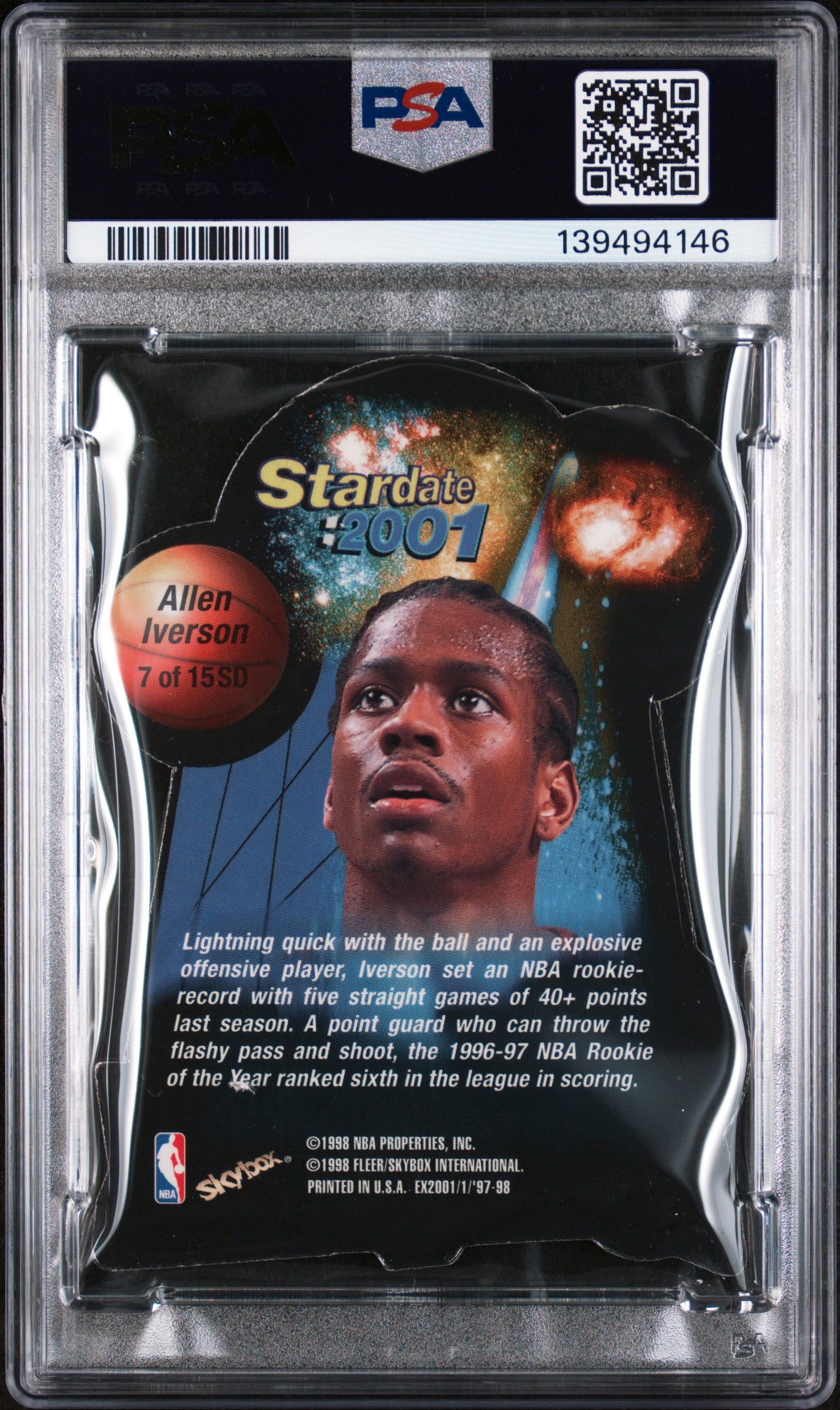 ALLEN IVERSON 1997-98 Skybox E-X2001 Star Date 2001 #7 PSA 7 76ers