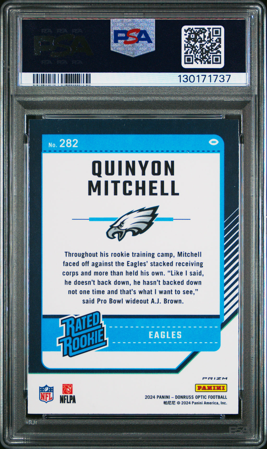 QUINYON MITCHELL 2024 Donruss Optic Rated Rookie Green Velocity #282 PSA 10