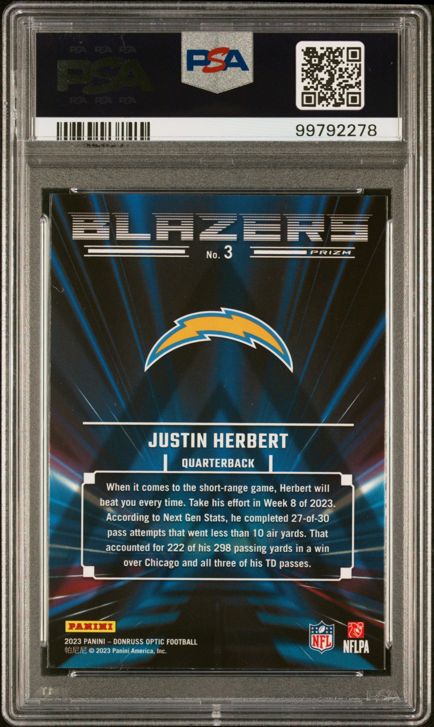 JUSTIN HERBERT 2023 Panini Donruss Optic Blazers Case Hit SSP #3 PSA 10