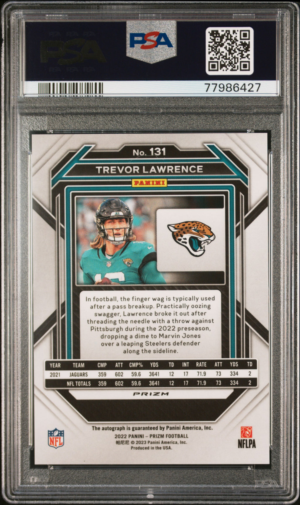 TREVOR LAWRENCE 2022 Panini Prizm Auto Silver #131 PSA 10 Jaguars