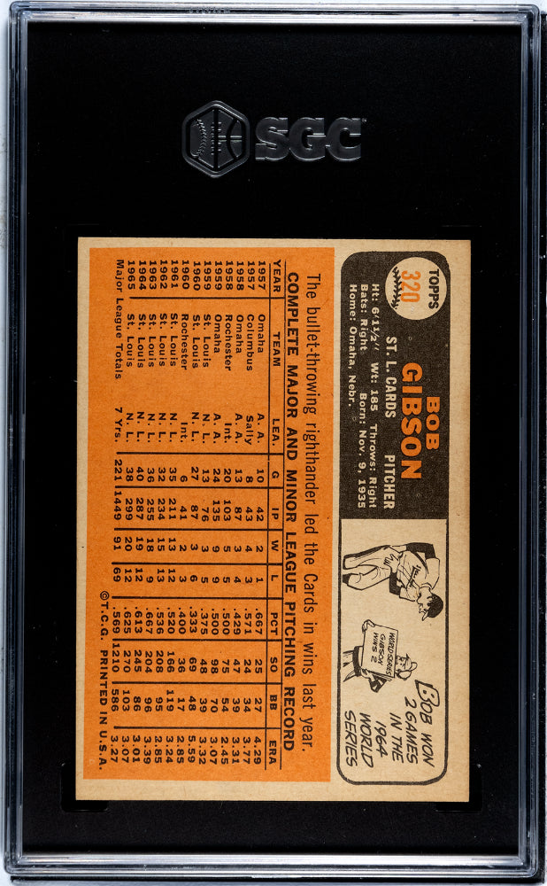 BOB GIBSON 1966 Topps Baseball #320 SGC 8 NM-MT St. Louis Cardinals