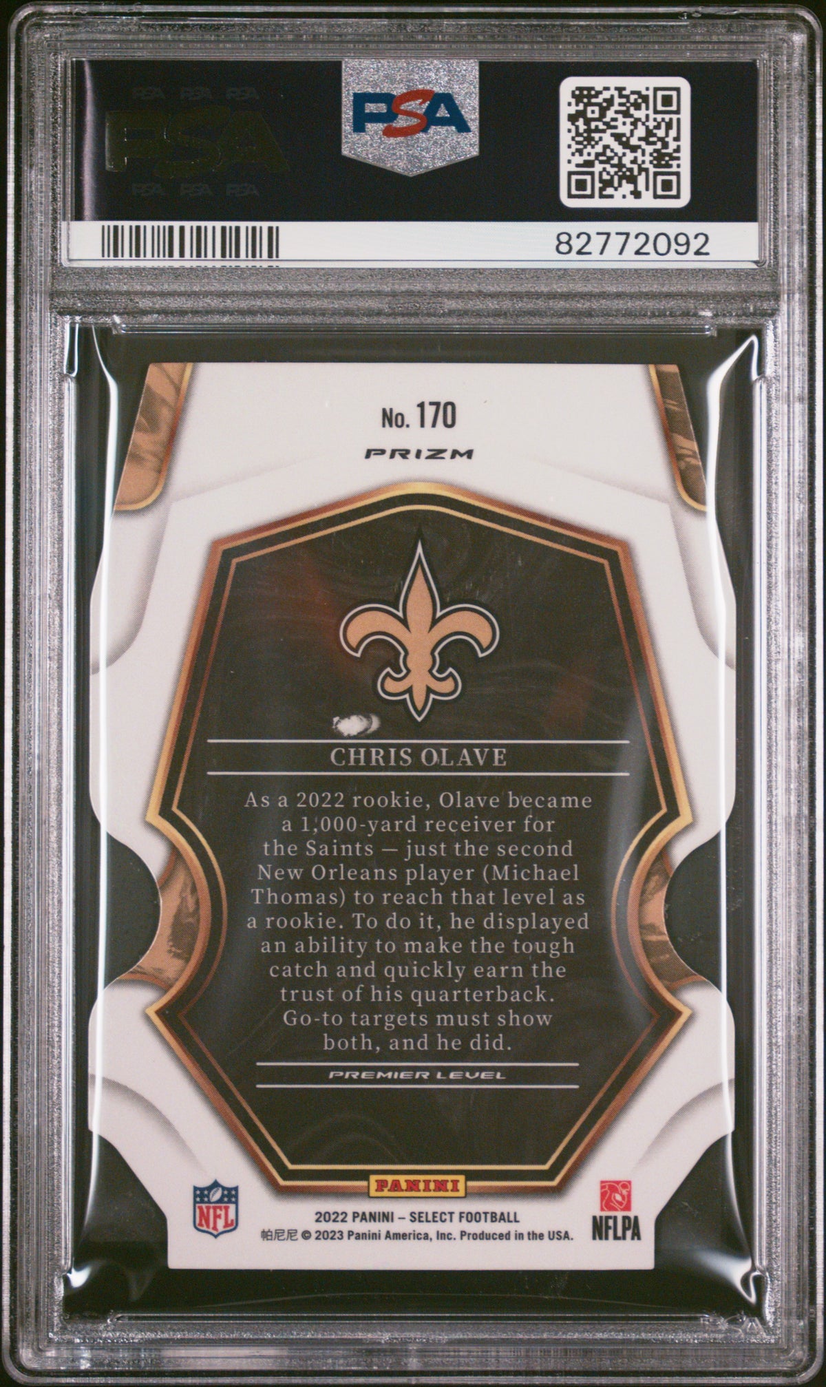 CHRIS OLAVE 2022 Select Premier Level Rookie Die-Cut Silver Prizm #170 PSA 10