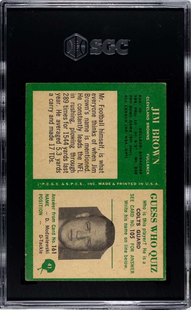 JIM BROWN 1966 Philadelphia #41 SGC 3 Cleveland Browns