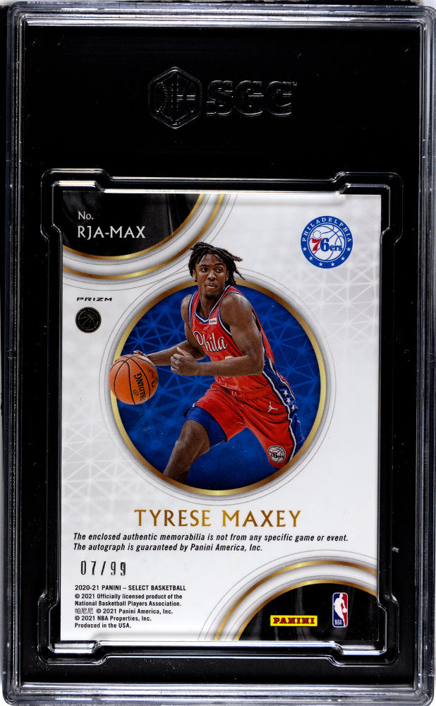 TYRESE MAXEY 2020-21 Panini Select Rookie Patch Auto Purple Prizm /99 SGC 9.5