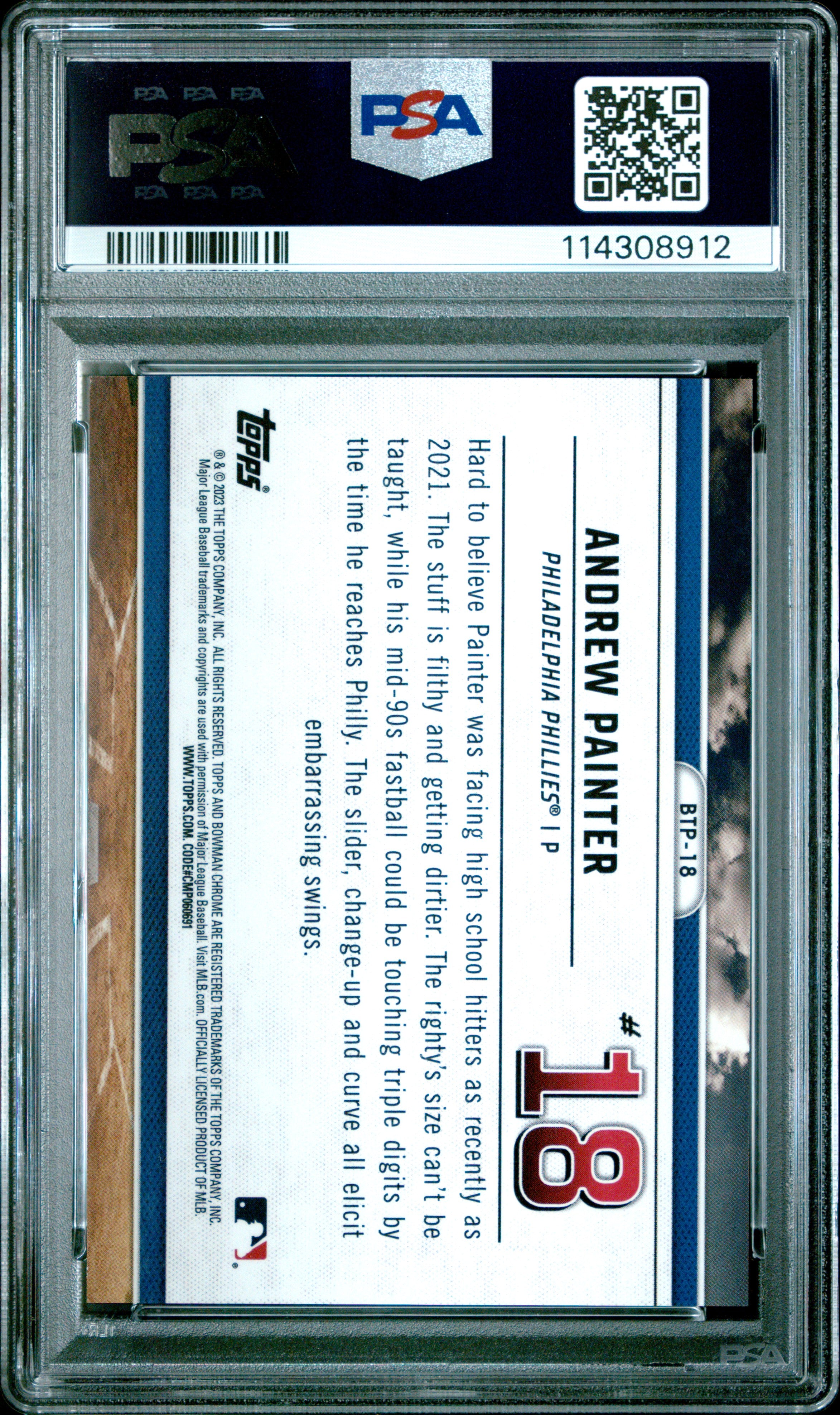ANDREW PAINTER 2023 Bowman Scouts' Top 100 Orange Refractor /25 PSA 10 Phillies