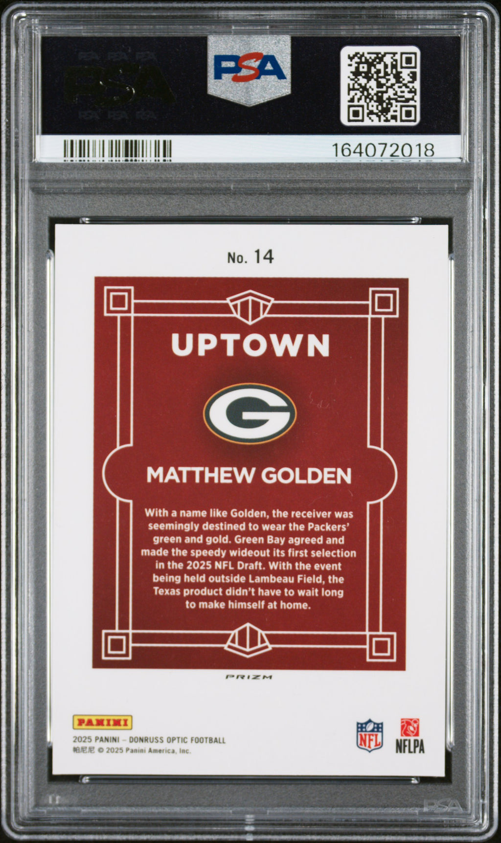MATTHEW GOLDEN 2025 Panini Donruss Optic Uptown Rookie Case Hit SSP #14 PSA 8