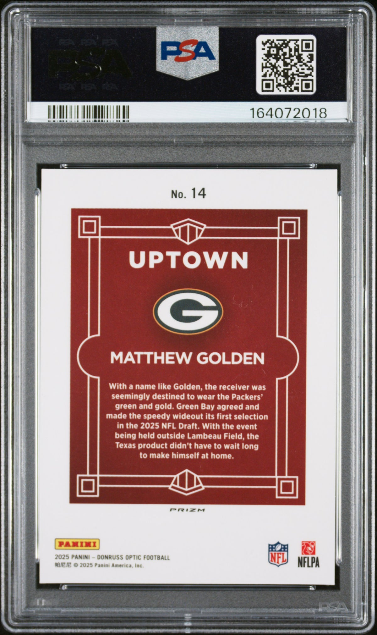 MATTHEW GOLDEN 2025 Panini Donruss Optic Uptown Rookie Case Hit SSP #14 PSA 8