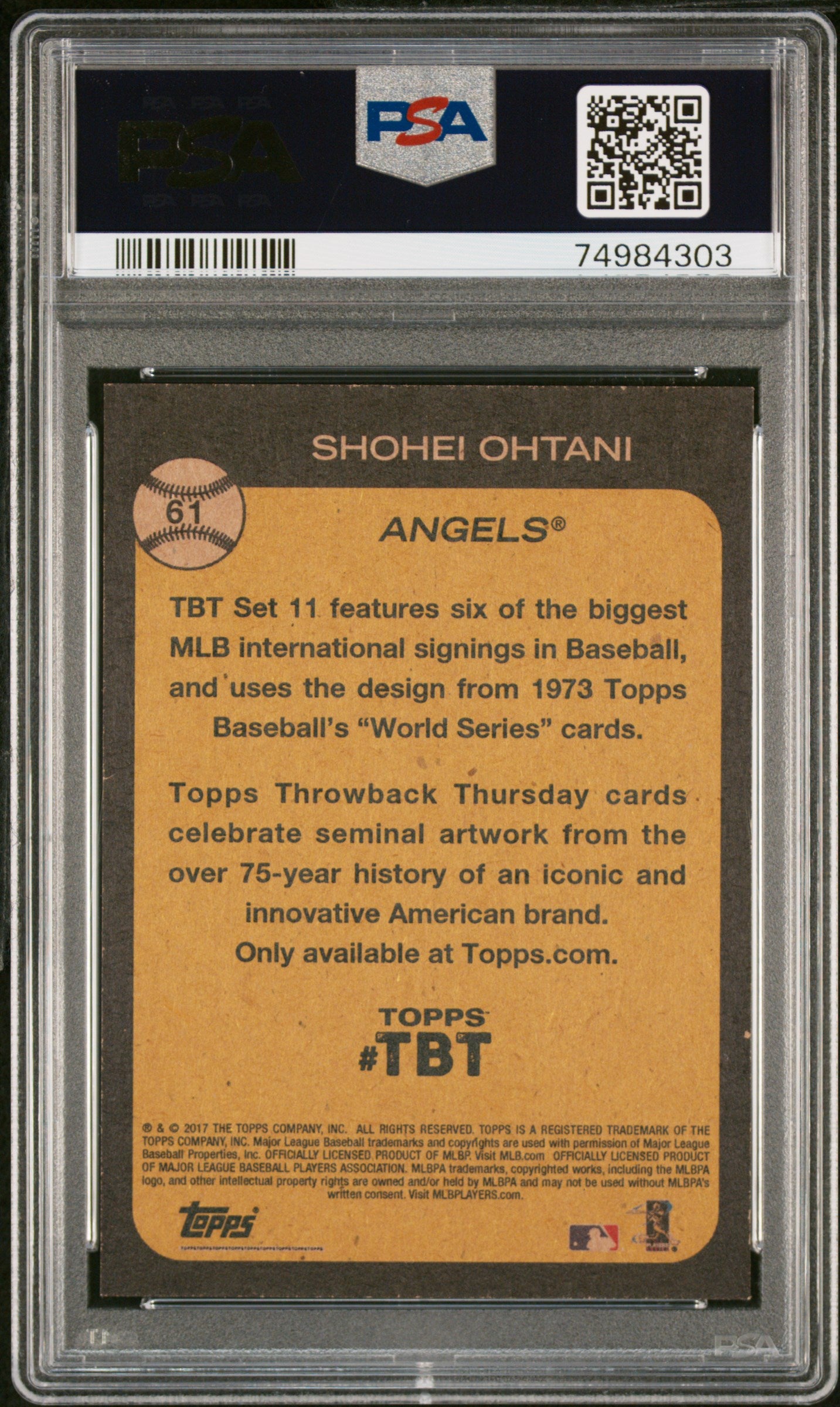 SHOHEI OHTANI 2018 Topps Throwback Thursday Rookie #61 PSA 9 Angels