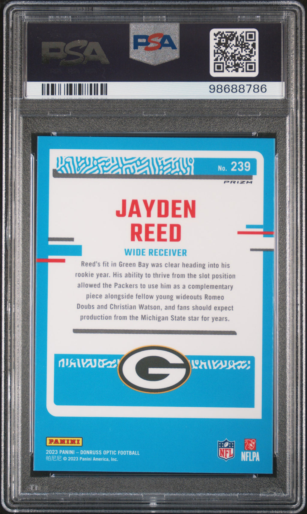 JAYDEN REED 2023 Panini Donruss Optic Rated Rookie Green Velocity Prizm PSA 10