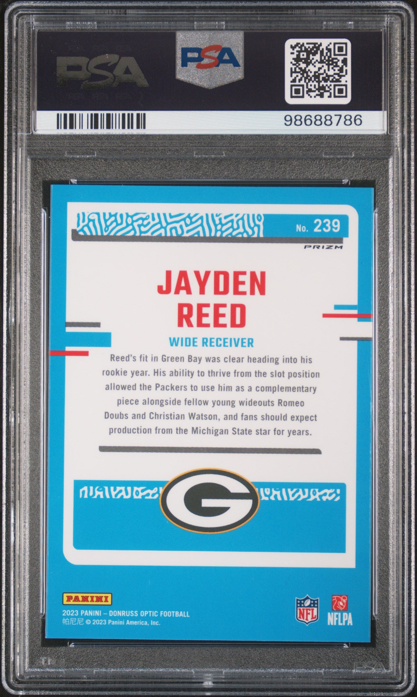 JAYDEN REED 2023 Panini Donruss Optic Rated Rookie Green Velocity Prizm PSA 10