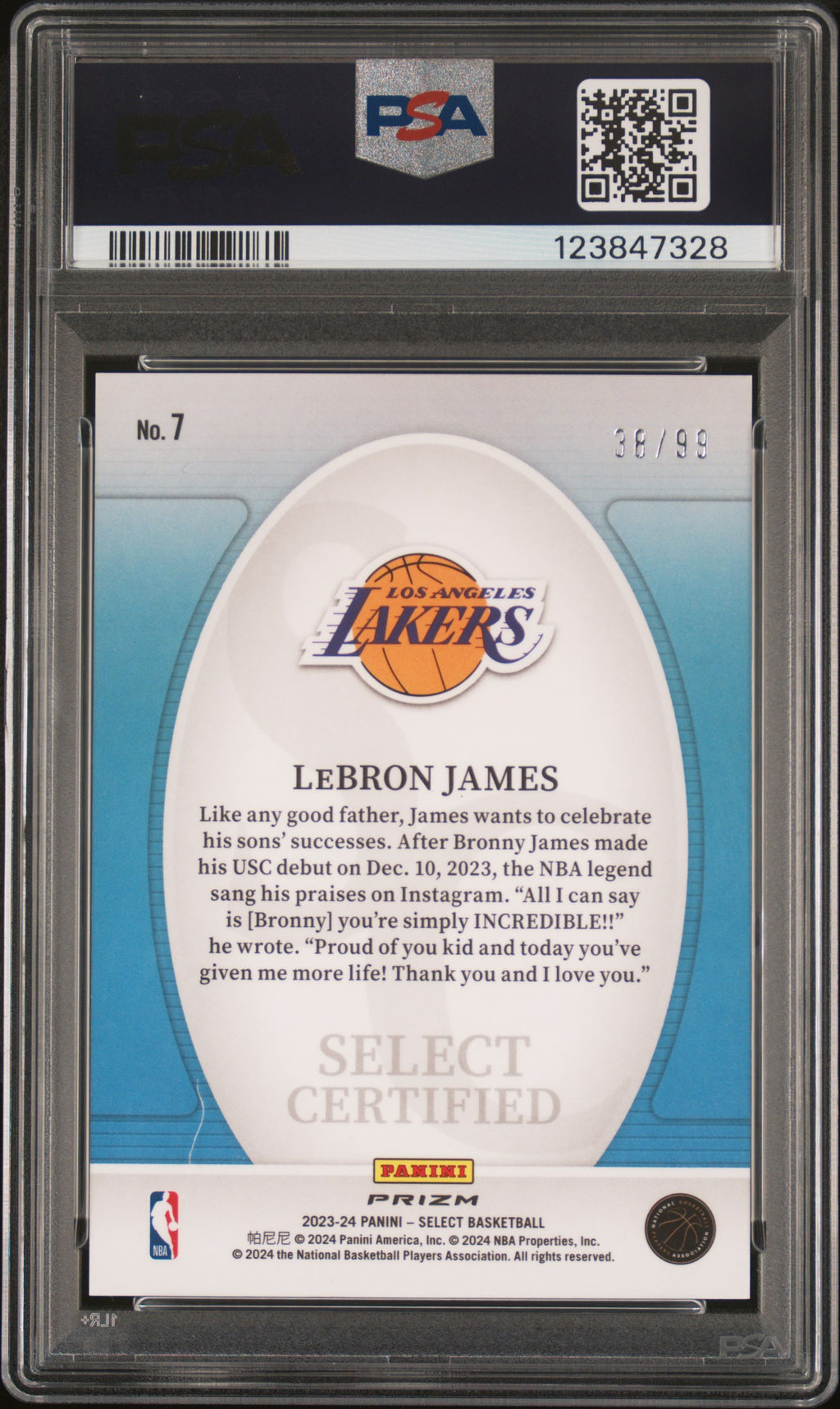 LEBRON JAMES 2023-24 Panini Select Certified Red Flash Prizm /99 #7 PSA 9 Lakers
