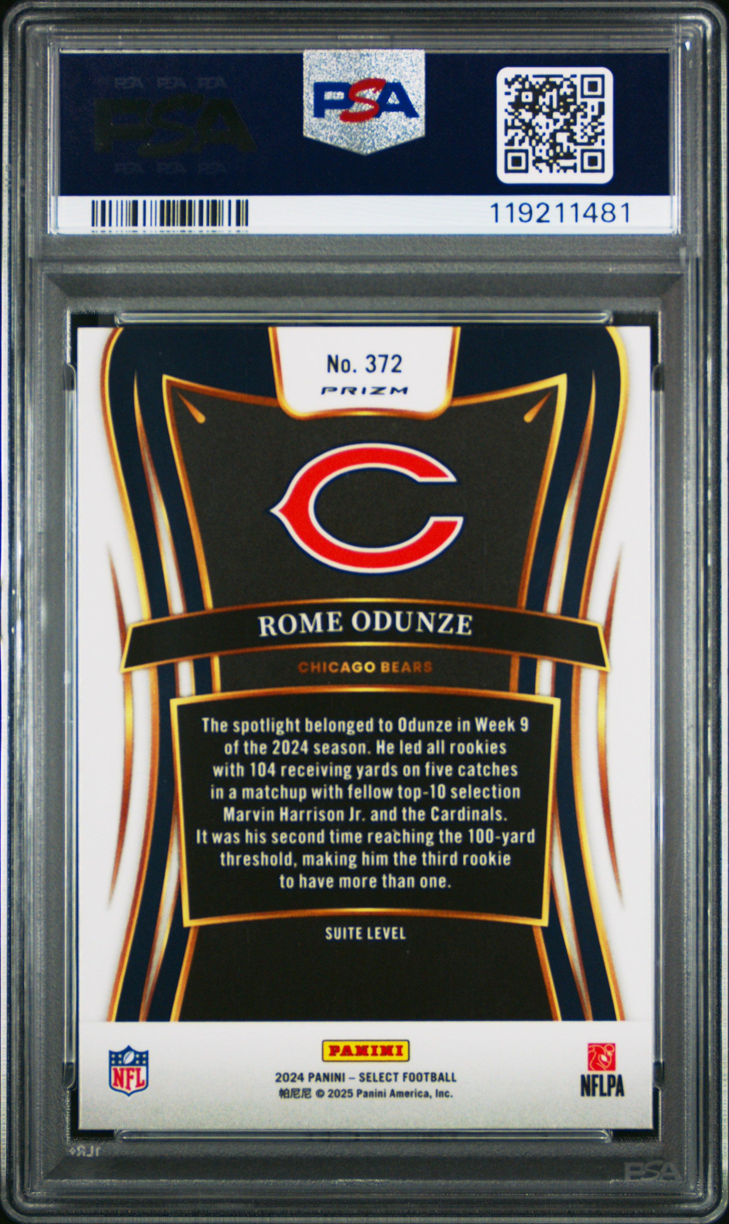 ROME ODUNZE 2024 Panini Select Silver Prizm Rookie Suite Level #372 PSA 10 Bears