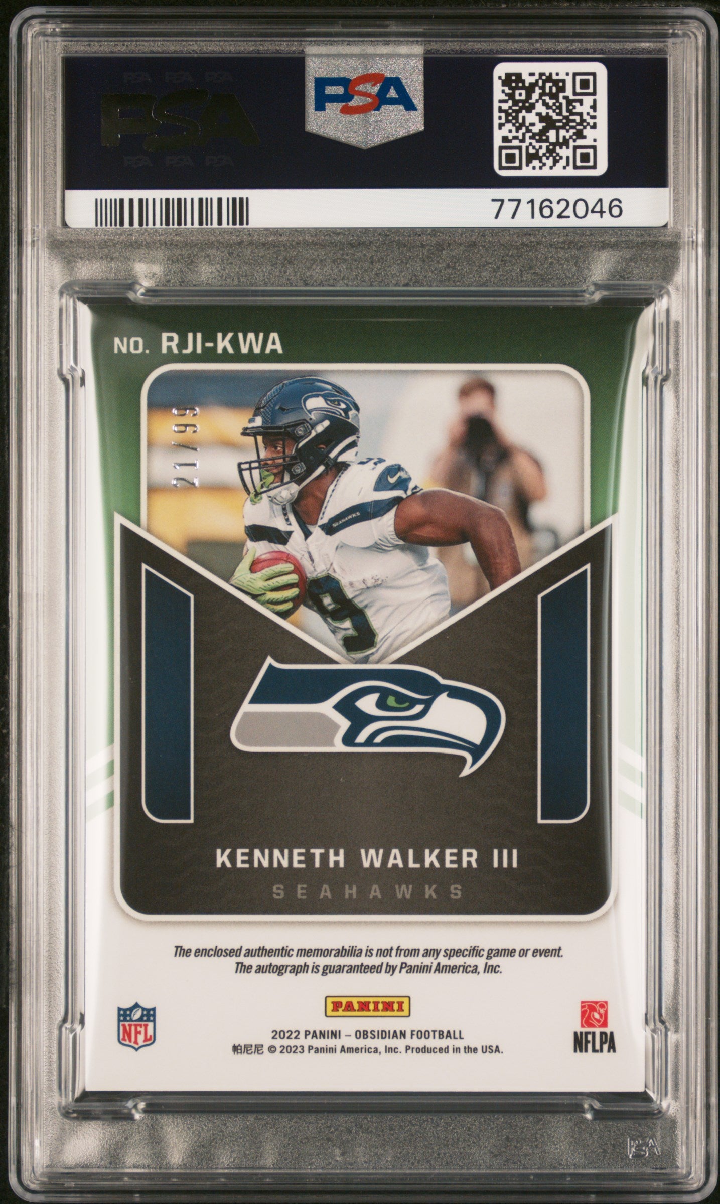 KENNETH WALKER III 2022 Panini Obsidian Rookie Patch Auto Orange /99 PSA 10