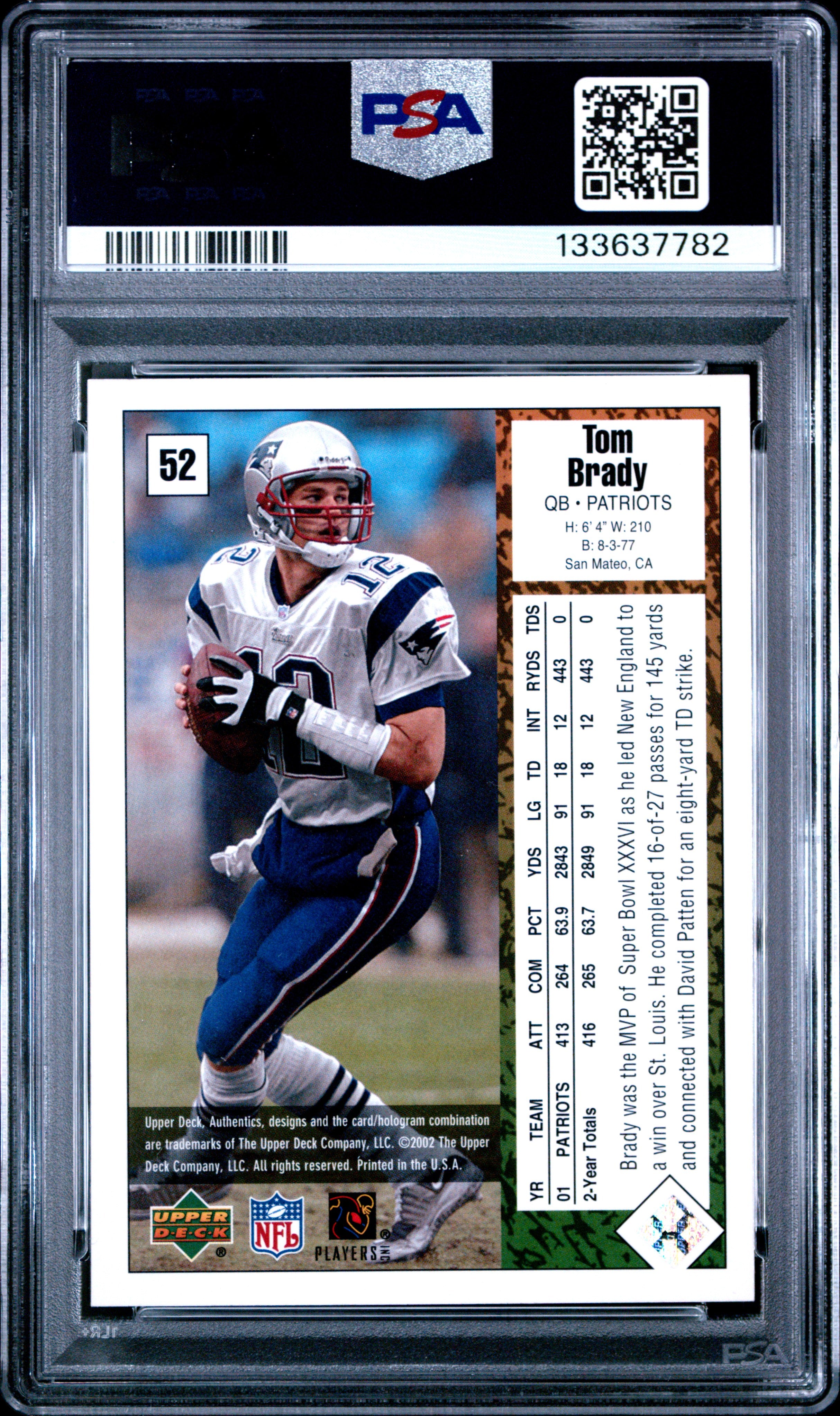 TOM BRADY 2002 Upper Deck U.D. Authentics #52 PSA 9 Patriots