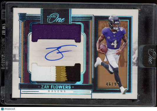 ZAY FLOWERS 2024 Panini One Rookie 3-Color Dual Patch Auto /99 Ravens #32