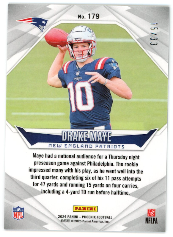 DRAKE MAYE 2024 Panini Phoenix Bronze Pandora Prizm /33 Rookie #179 Patriots