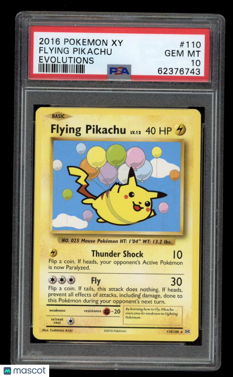 FLYING PIKACHU 2016 Pokemon XY Evolutions #110/108 Secret Rare PSA 10