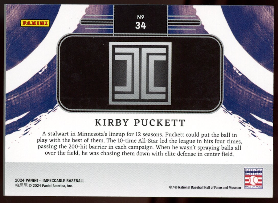 KIRBY PUCKETT 2024 Panini Impeccable Silver Bar /25 Minnesota Twins #34