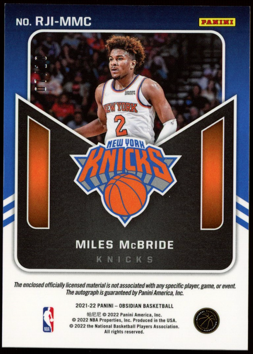 MILES MCBRIDE 2021-22 Panini Obsidian Rookie Patch Auto Etch Yellow /10 Knicks