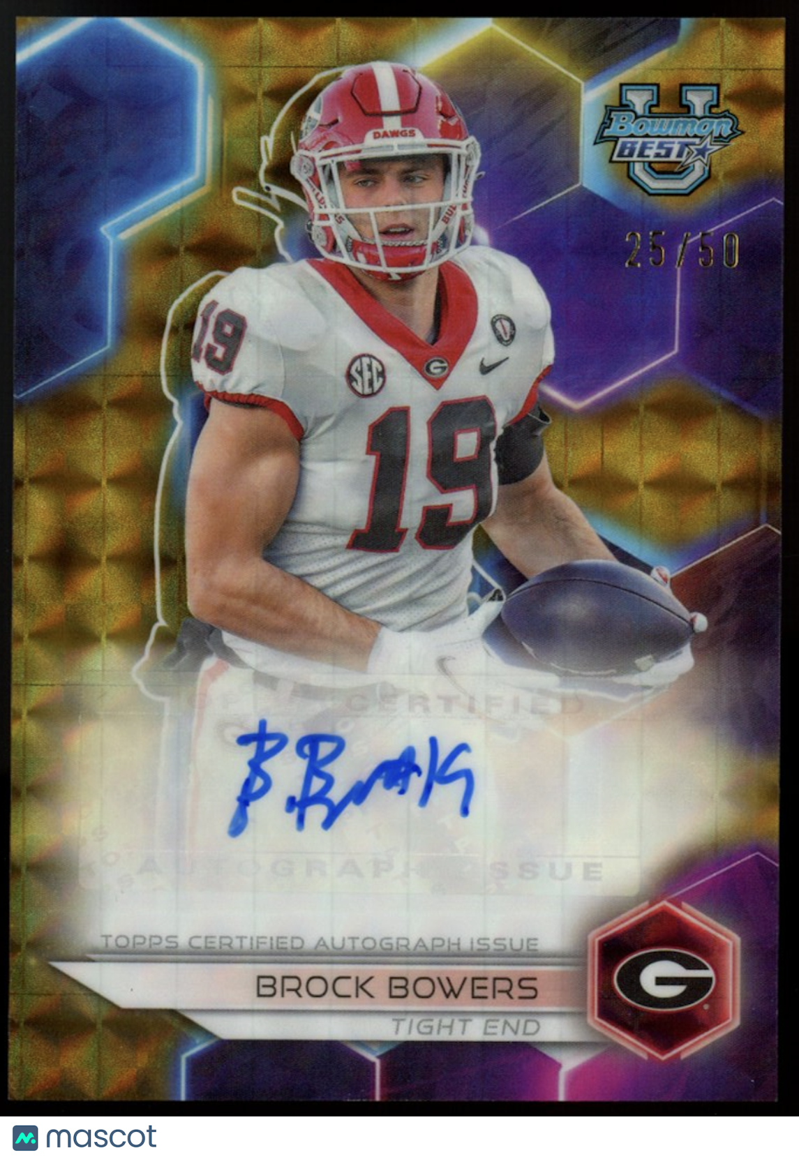 BROCK BOWERS 2023 Bowman U Best Gold Refractor Auto /50 Rookie Georgia Raiders