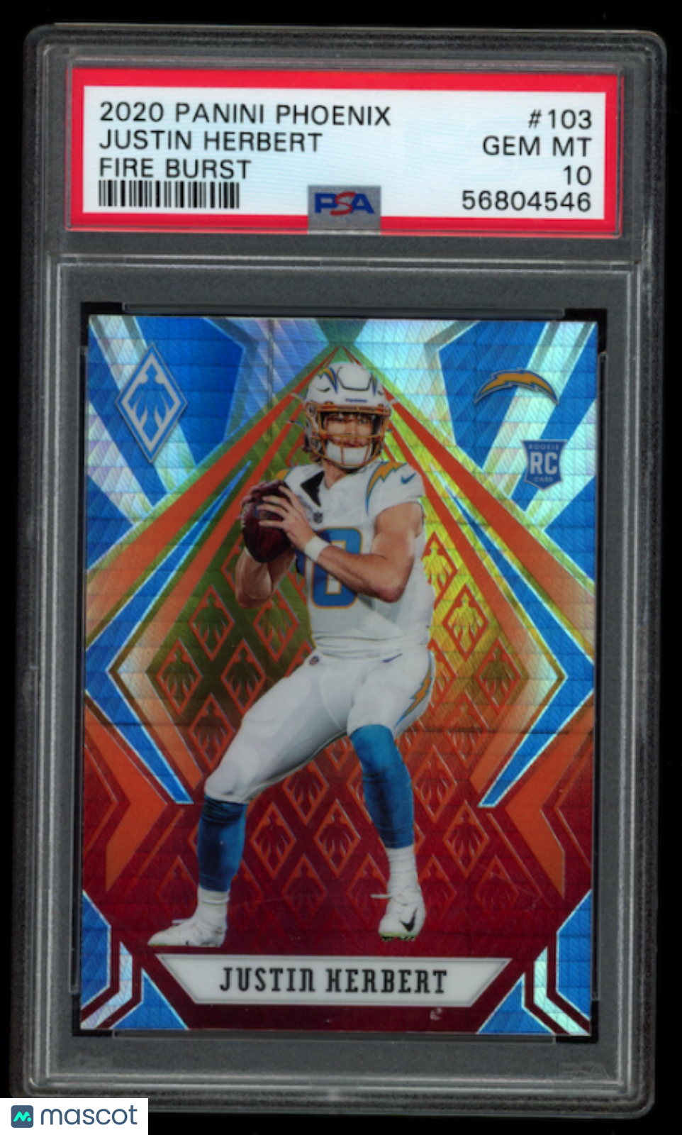 JUSTIN HERBERT 2020 Panini Phoenix Rookie Fire Burst Prizm #103 PSA 10 Chargers