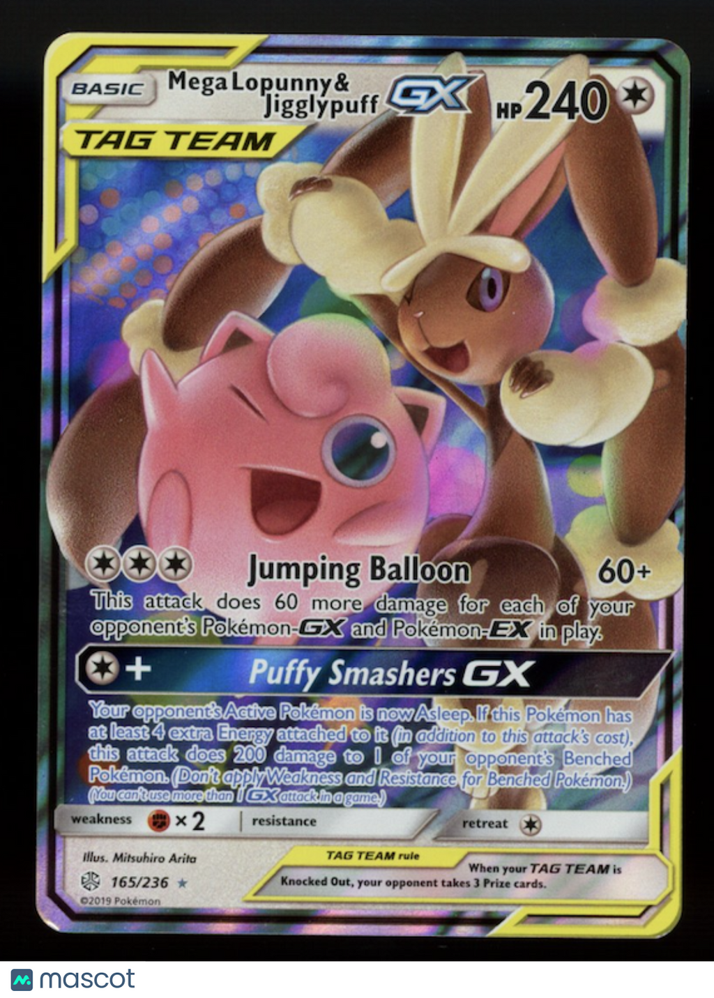 MEGA LOPUNNY & JIGGLYPUFF GX 2019 Pokemon SM Cosmic Eclipse Tag Team #165/236