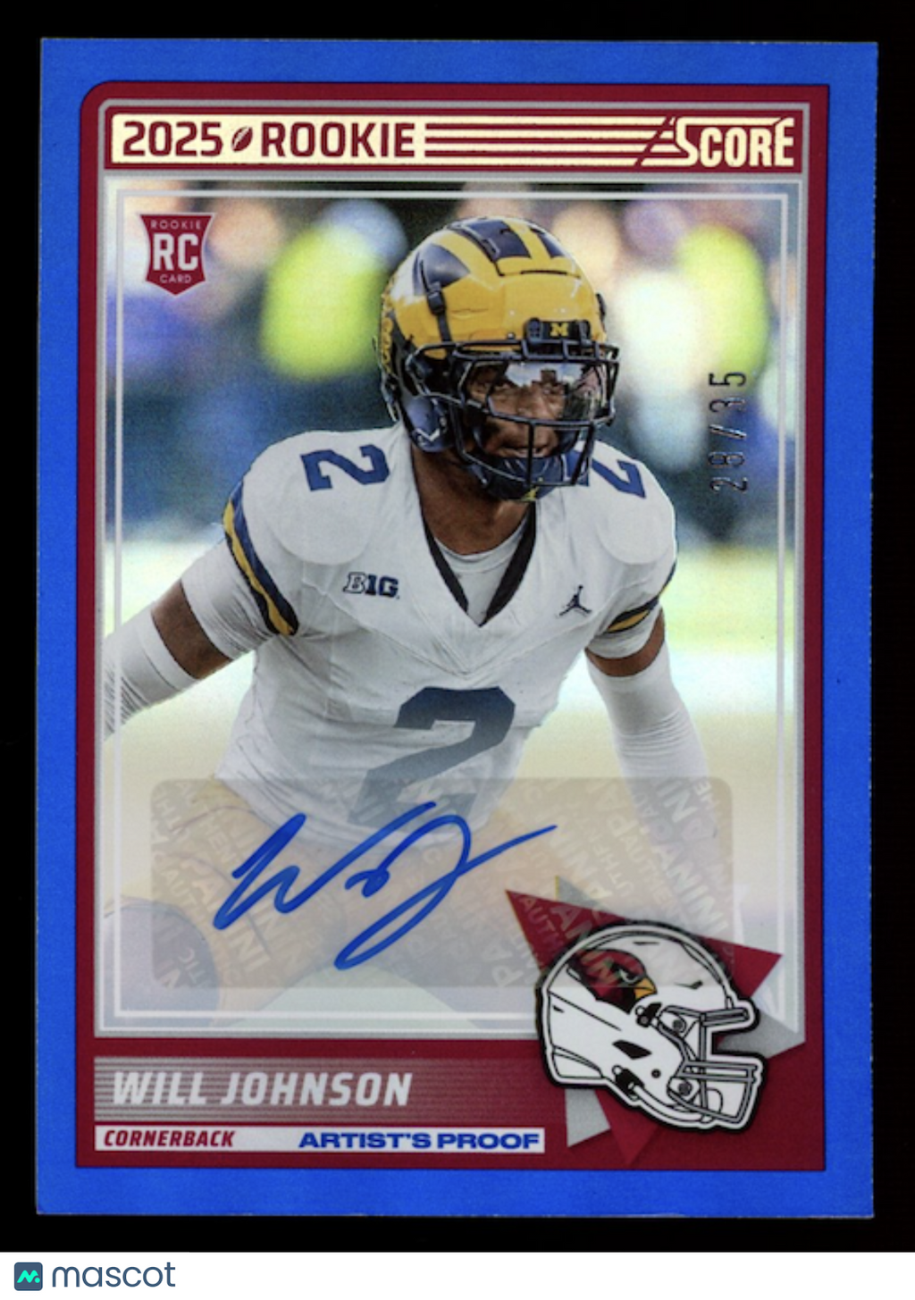 WILL JOHNSON 2025 Panini Score Rookie Auto Artist's Proof Blue /35 #11 Cardinals