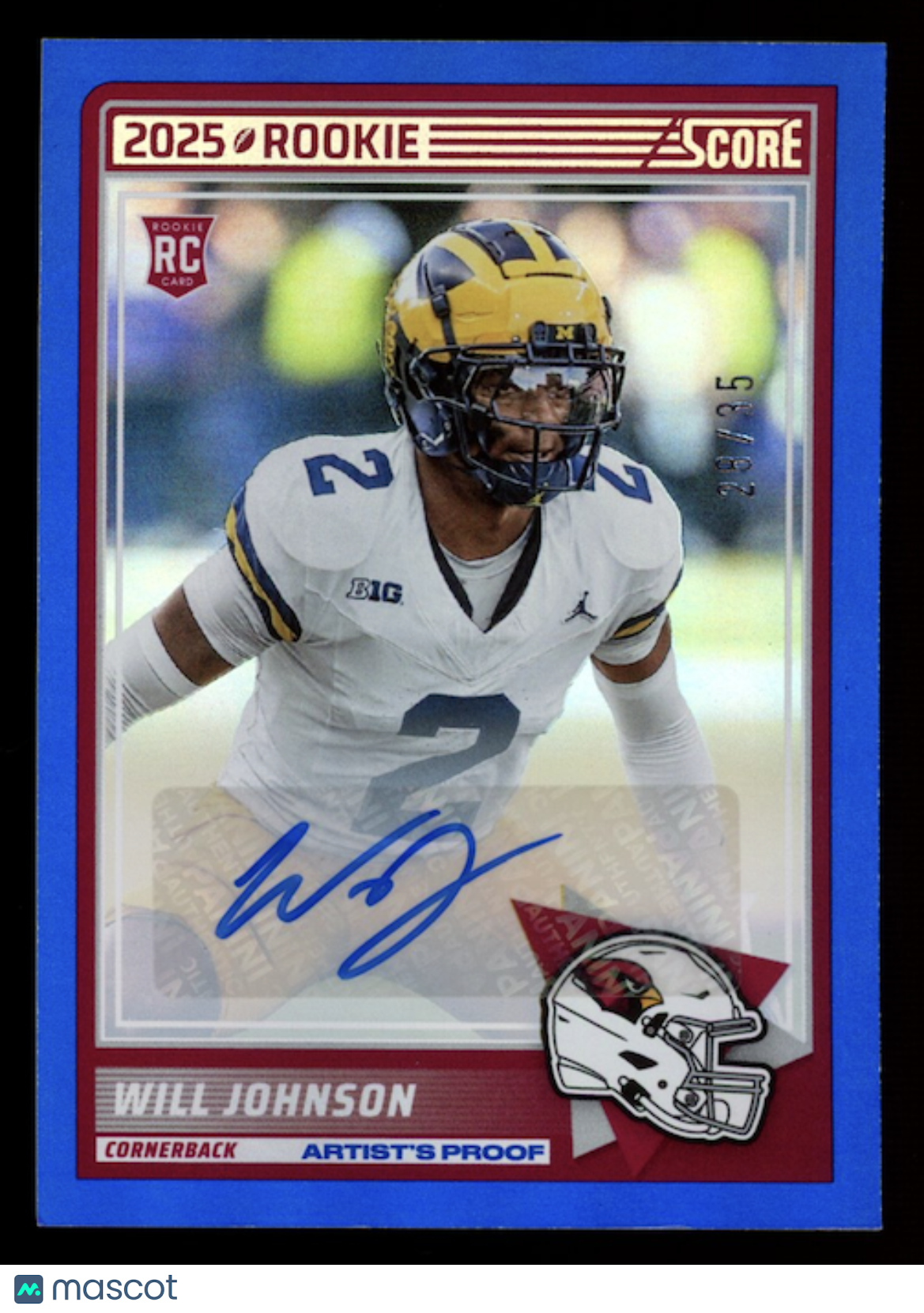 WILL JOHNSON 2025 Panini Score Rookie Auto Artist's Proof Blue /35 #11 Cardinals