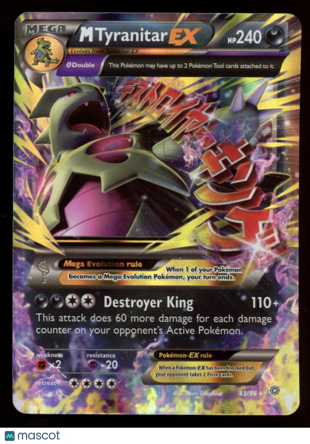 MEGA M TYRANITAR EX 2015 Pokemon XY Ancient Origins Ultra Rare #43/98