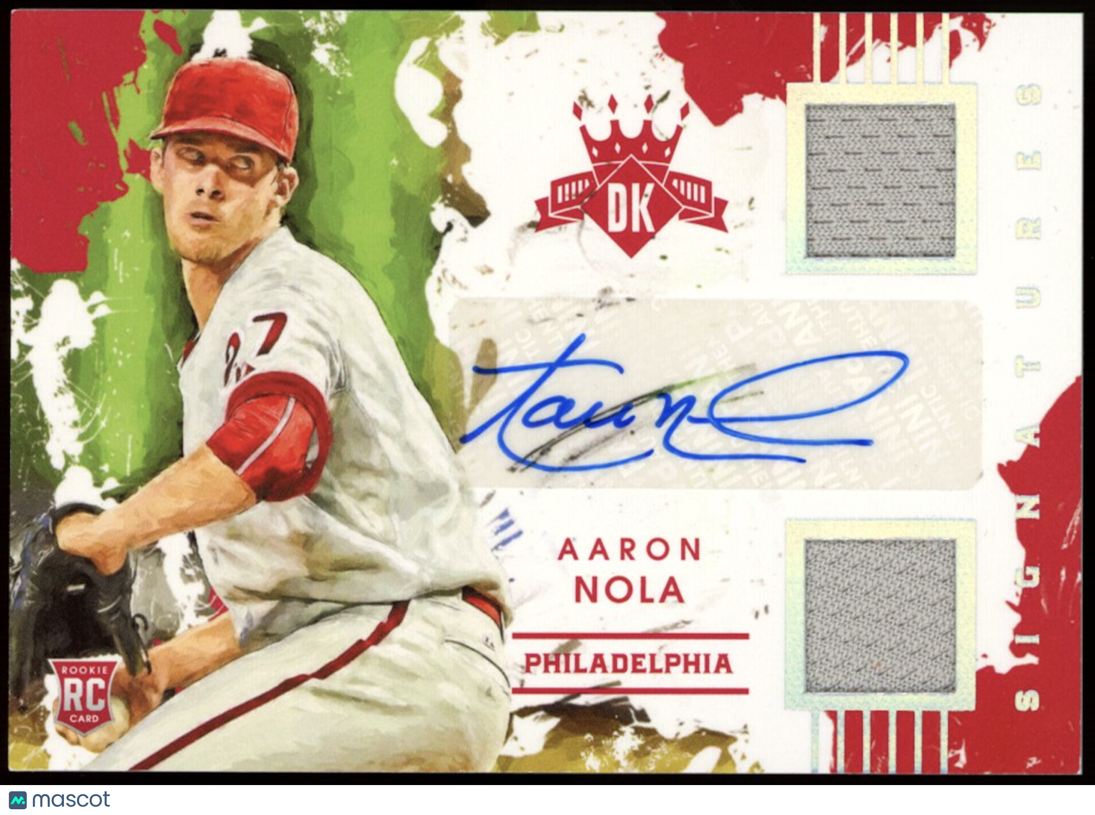 AARON NOLA 2016 Panini Diamond Kings Rookie Dual Patch Auto /299 Phillies