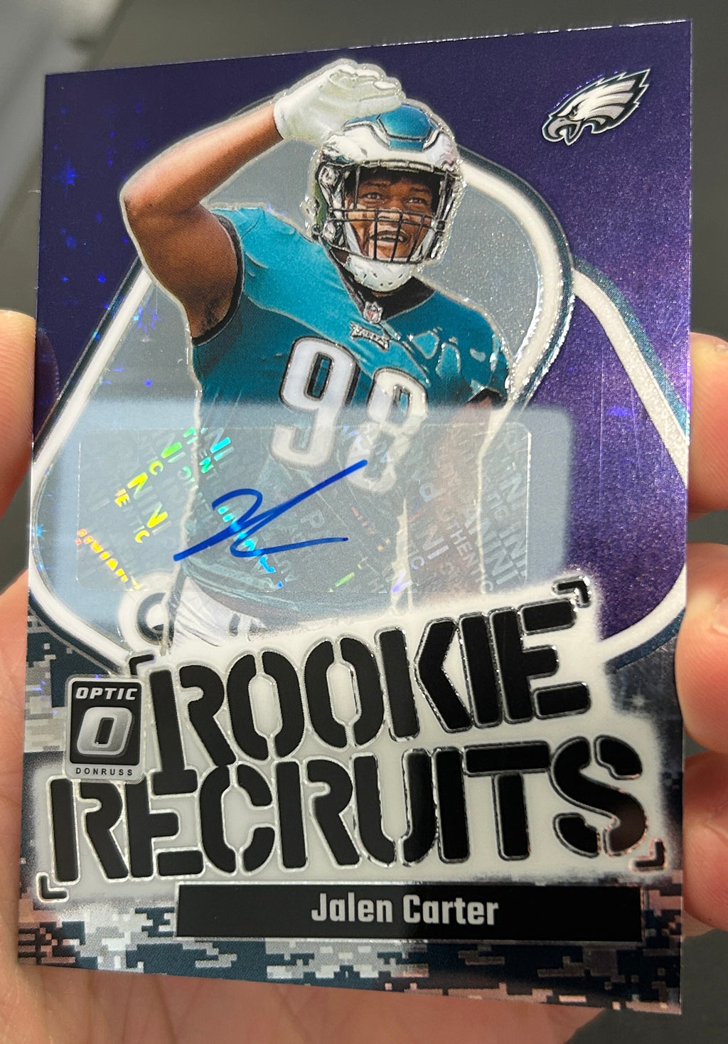 JALEN CARTER 2023 Panini Donruss Optic Rookie Recruits Auto Purple Stars /25