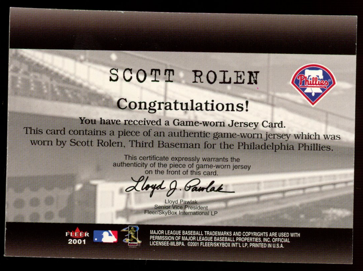 SCOTT ROLEN 2001 Fleer Final Cut Game-Worn Jersey Patch Phillies