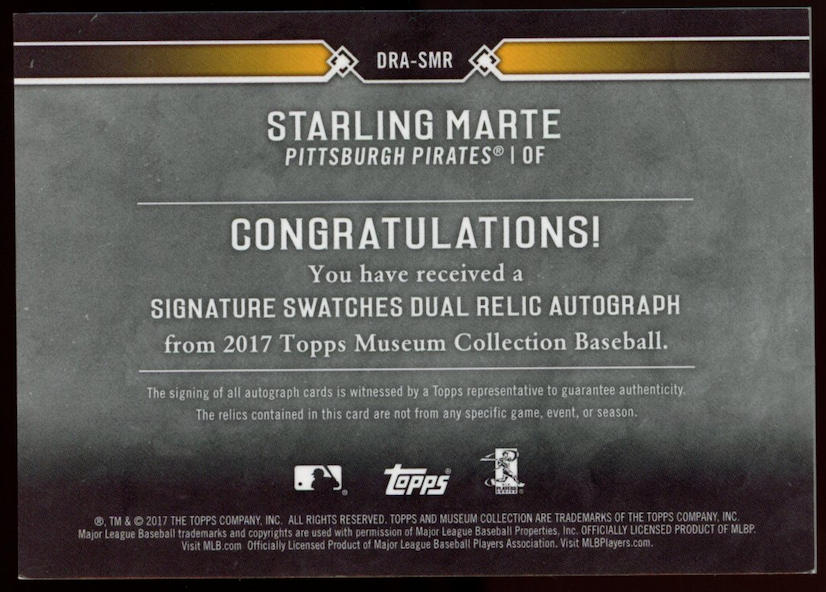STARLING MARTE 2017 Topps Museum Signature Swatches Dual Patch Auto 1/1
