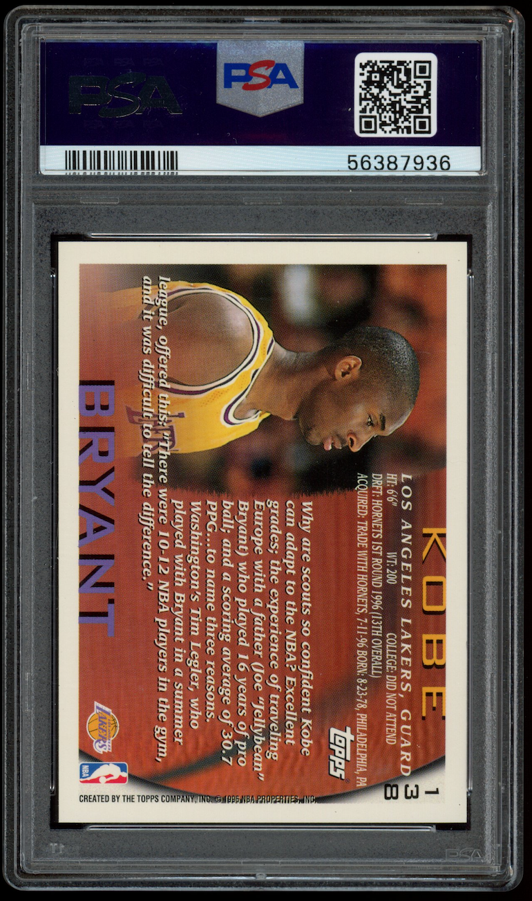 KOBE BRYANT 1996-97 Topps Basketball Rookie #138 PSA 9 MINT Los Angeles Lakers