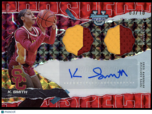 KENNEDY SMITH 2024-25 Bowman U Best Dual Patch Auto Red Refractor /10 USC