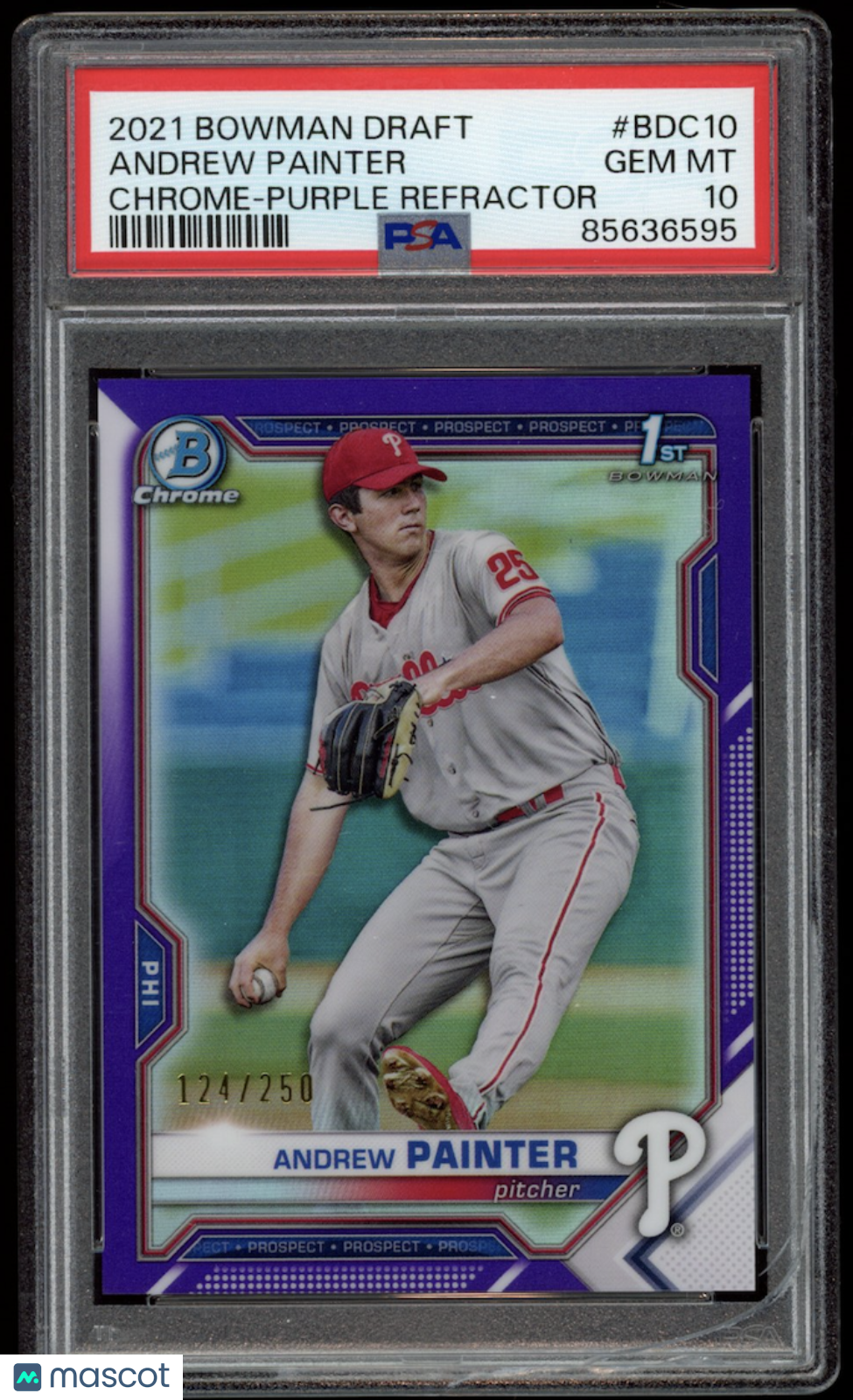 ANDREW PAINTER 2021 Bowman Draft Chrome Purple Refractor /250 #BDC10 PSA 10