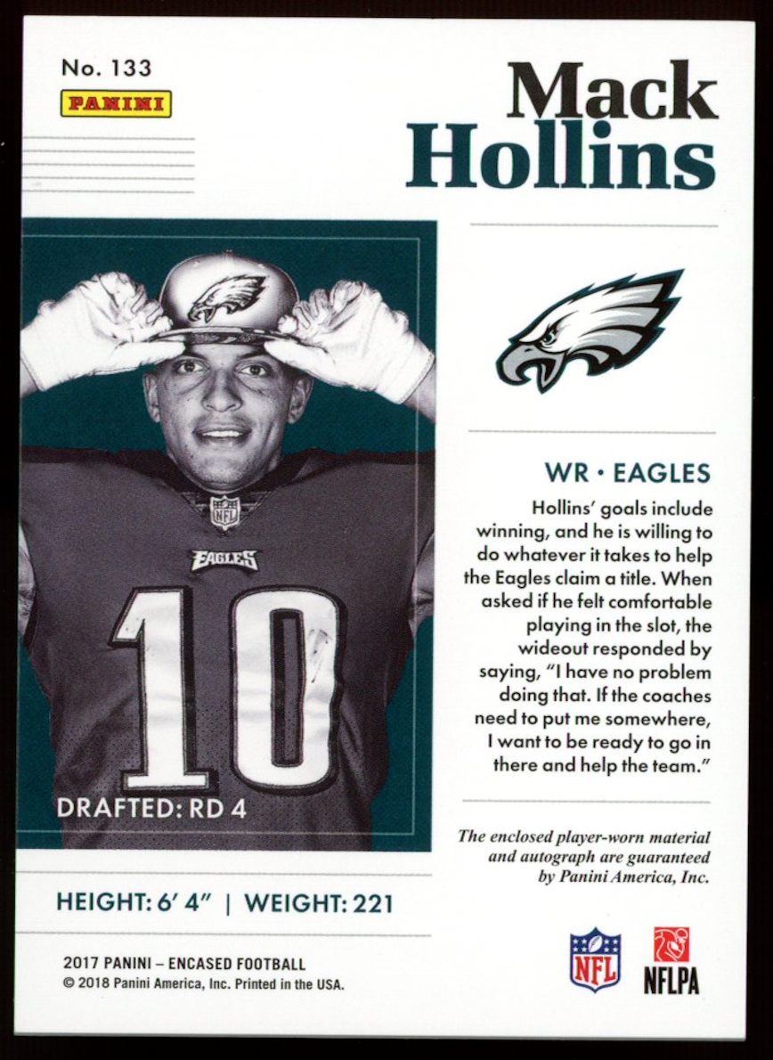 MACK HOLLINS 2017 Panini Encased Rookie Cap Patch Auto /75 Eagles #133