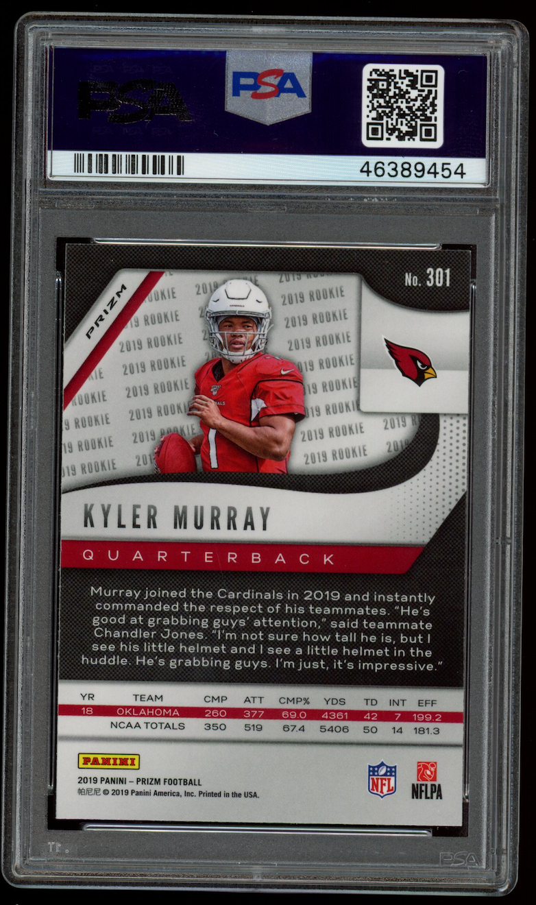 KYLER MURRAY 2019 Panini Prizm Silver Rookie #301 PSA 9 Cardinals
