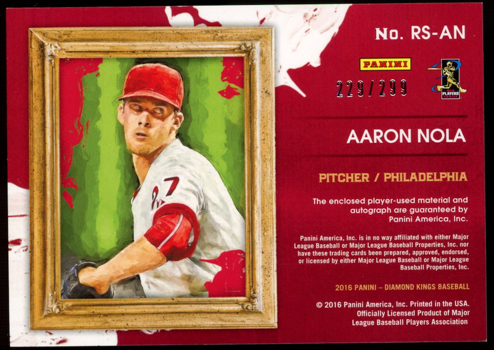 AARON NOLA 2016 Panini Diamond Kings Rookie Dual Patch Auto /299 Phillies