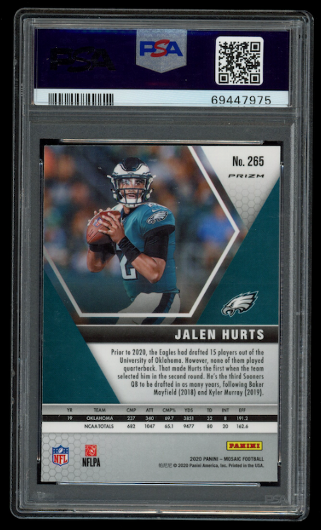 JALEN HURTS 2020 Panini Mosaic Rookie Debut Reactive Orange #265 PSA 10 Eagles