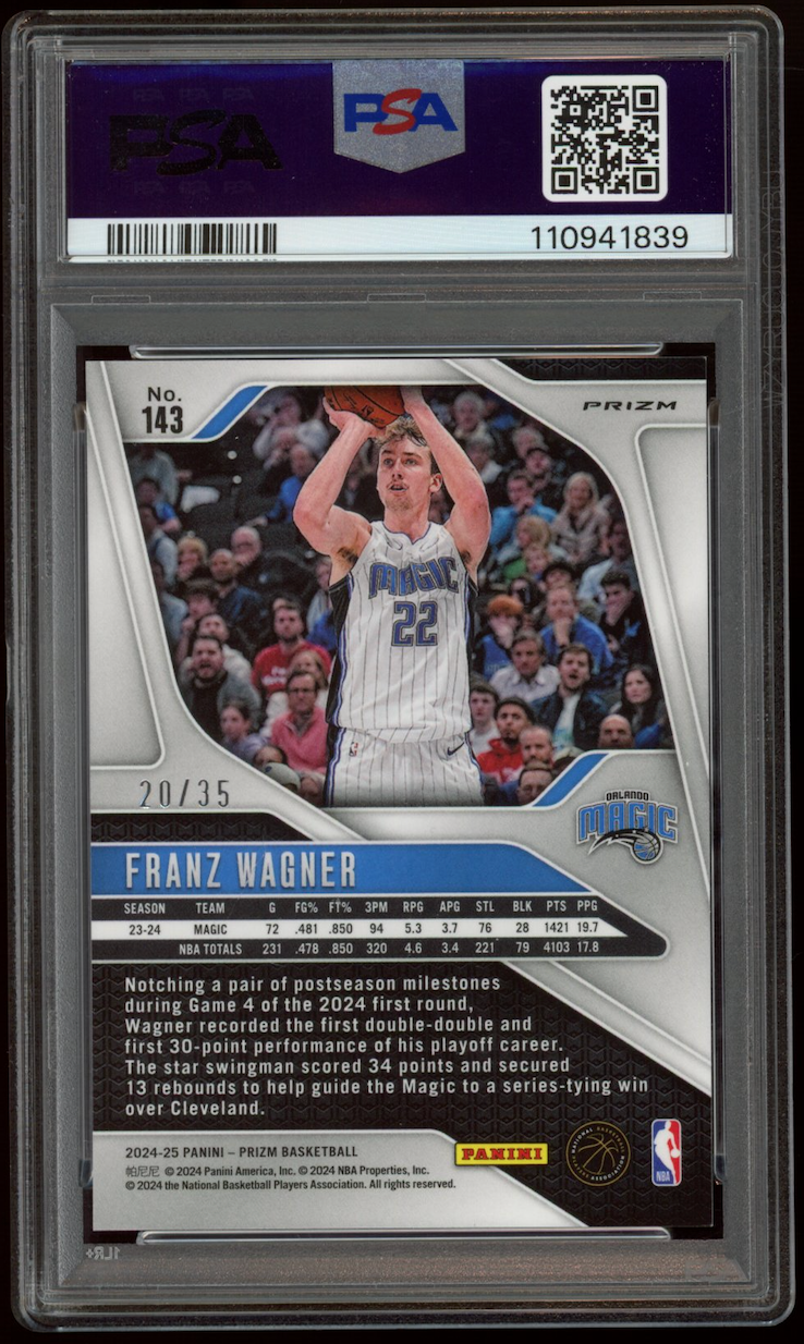 FRANZ WAGNER 2024-25 Panini Prizm Blue Shimmer FOTL /35 #143 PSA 10 Magic