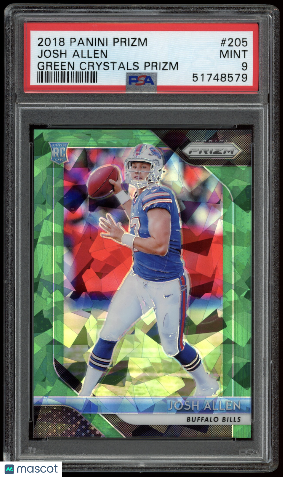 JOSH ALLEN 2018 Panini Prizm Rookie Green Crystals /75 #206 PSA 9 Bills