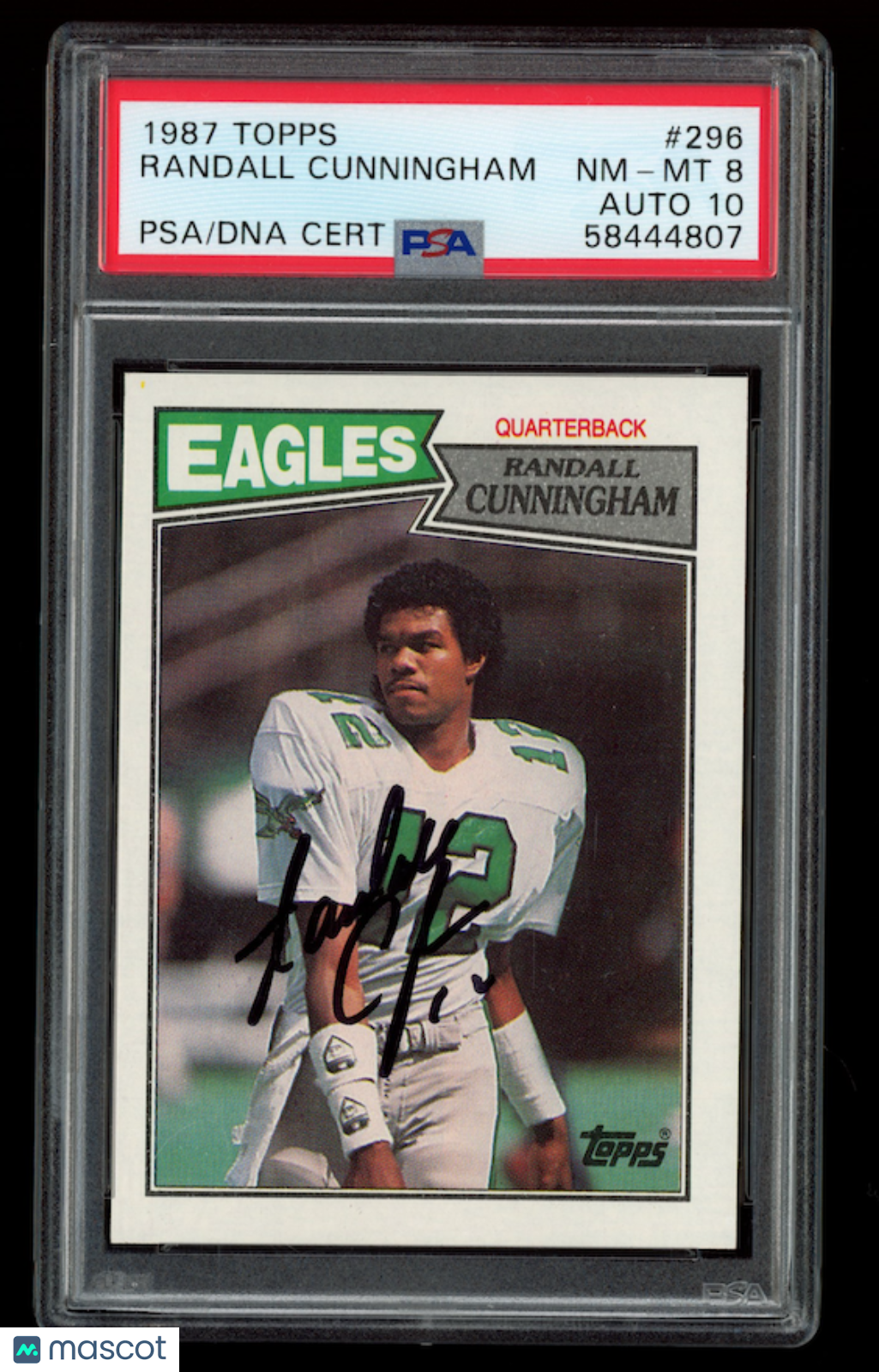 RANDALL CUNNINGHAM 1987 Topps Rookie Signed #296 PSA 8 Auto 10 Eagles
