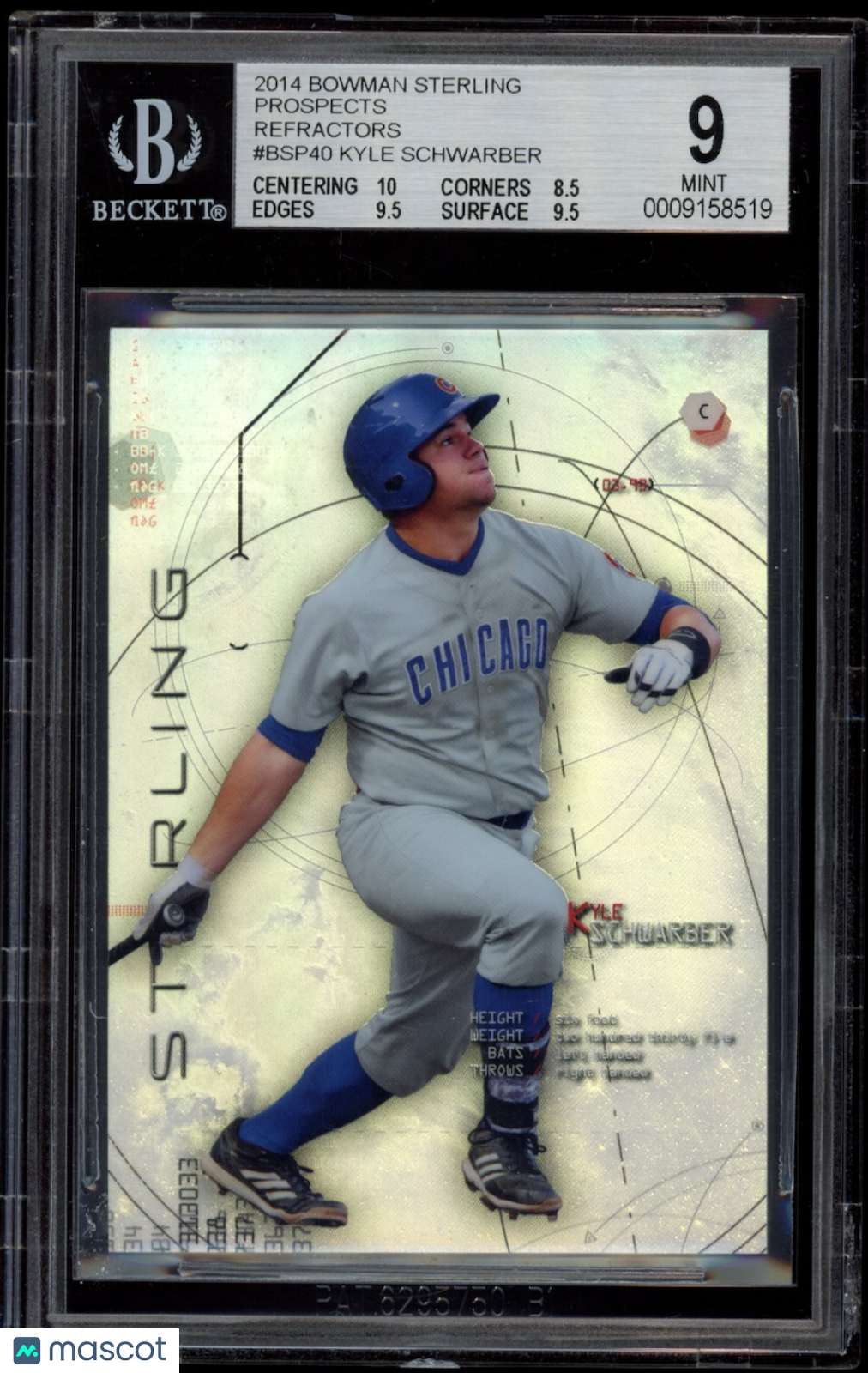KYLE SCHWARBER 2014 Bowman Sterling Prospects Refractor /199 #BSP40 BGS 9