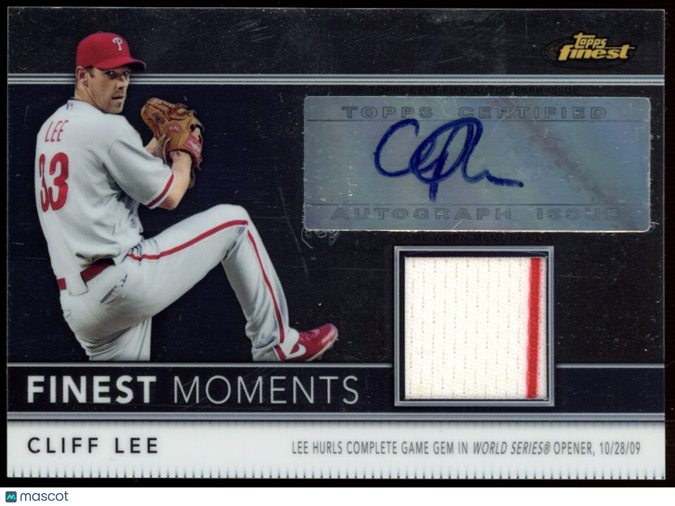 CLIFF LEE 2011 Topps Finest Moments Relic Patch Auto /274 Phillies #FMA5