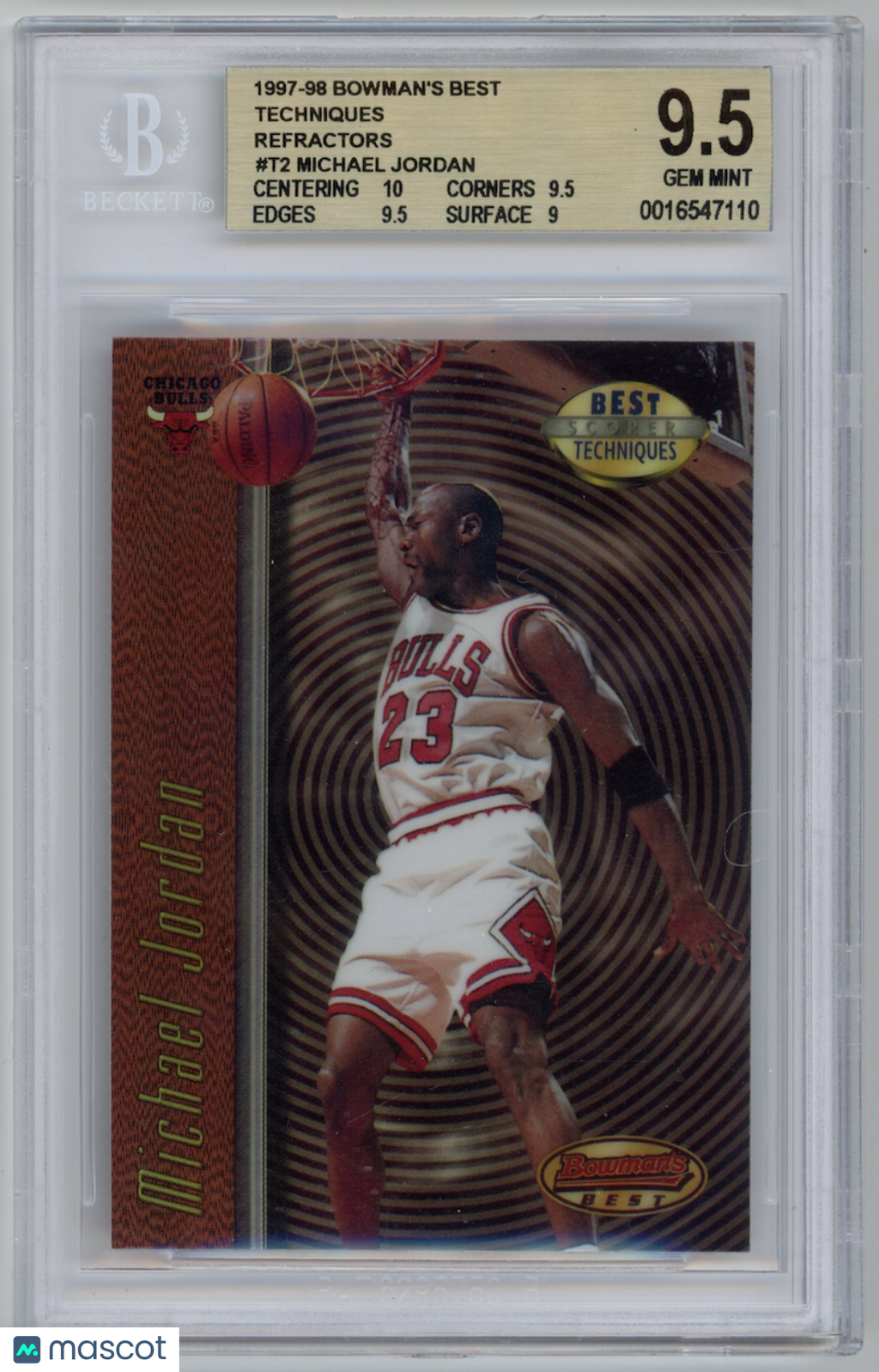 MICHAEL JORDAN 1997-98 Bowman's Best Techniques Refractor #T2 BGS 9.5 Bulls