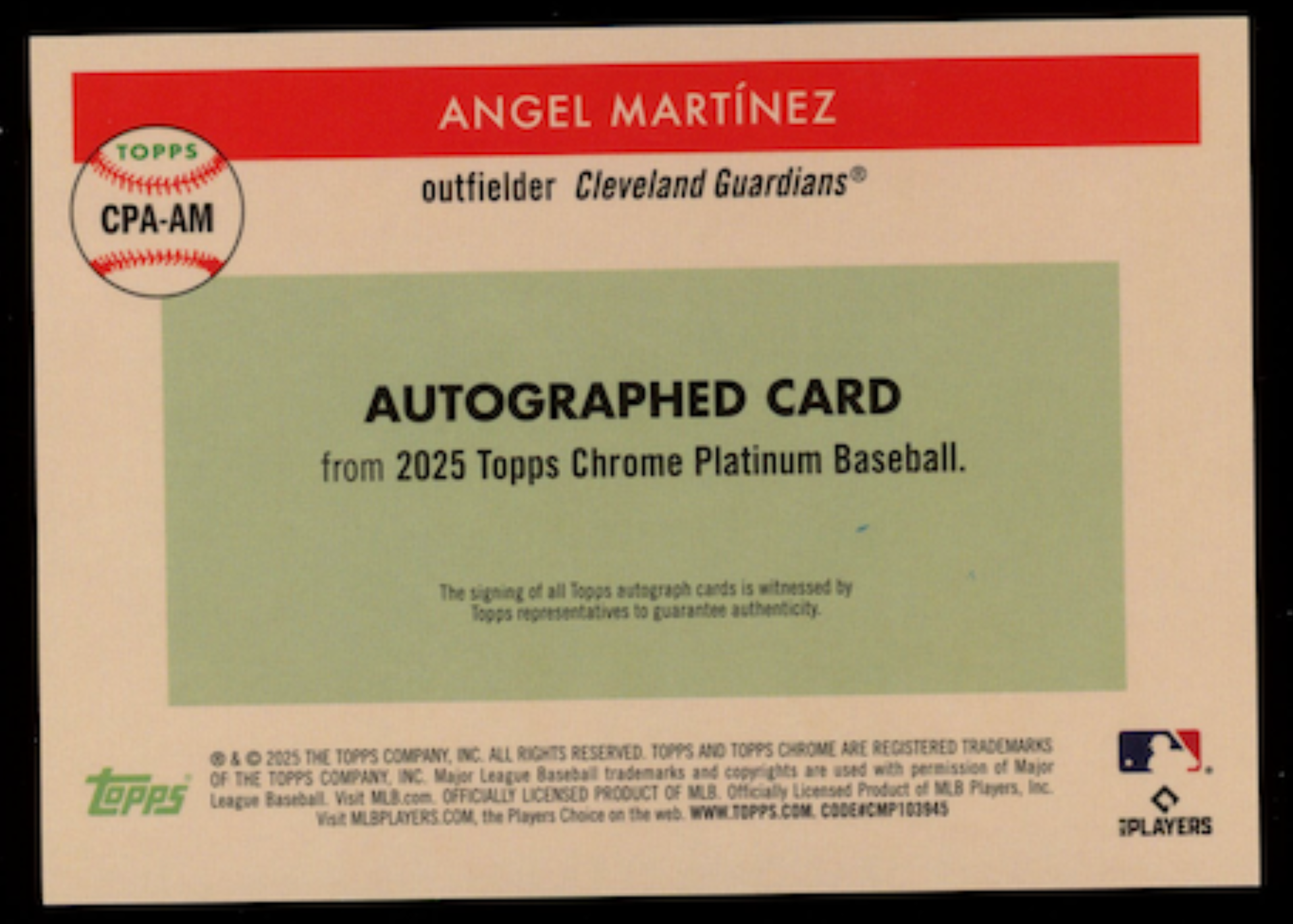 ANGEL MARTINEZ 2025 Topps Chrome Platinum Rookie Auto Pink /15 #CPA-AM Guardians