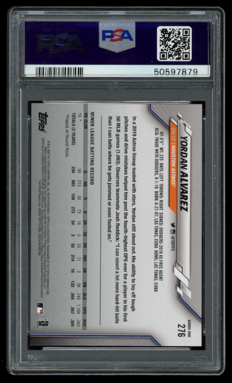 YORDAN ALVAREZ 2020 Topps Rookie Image Variation SP #276 PSA 9 Astros